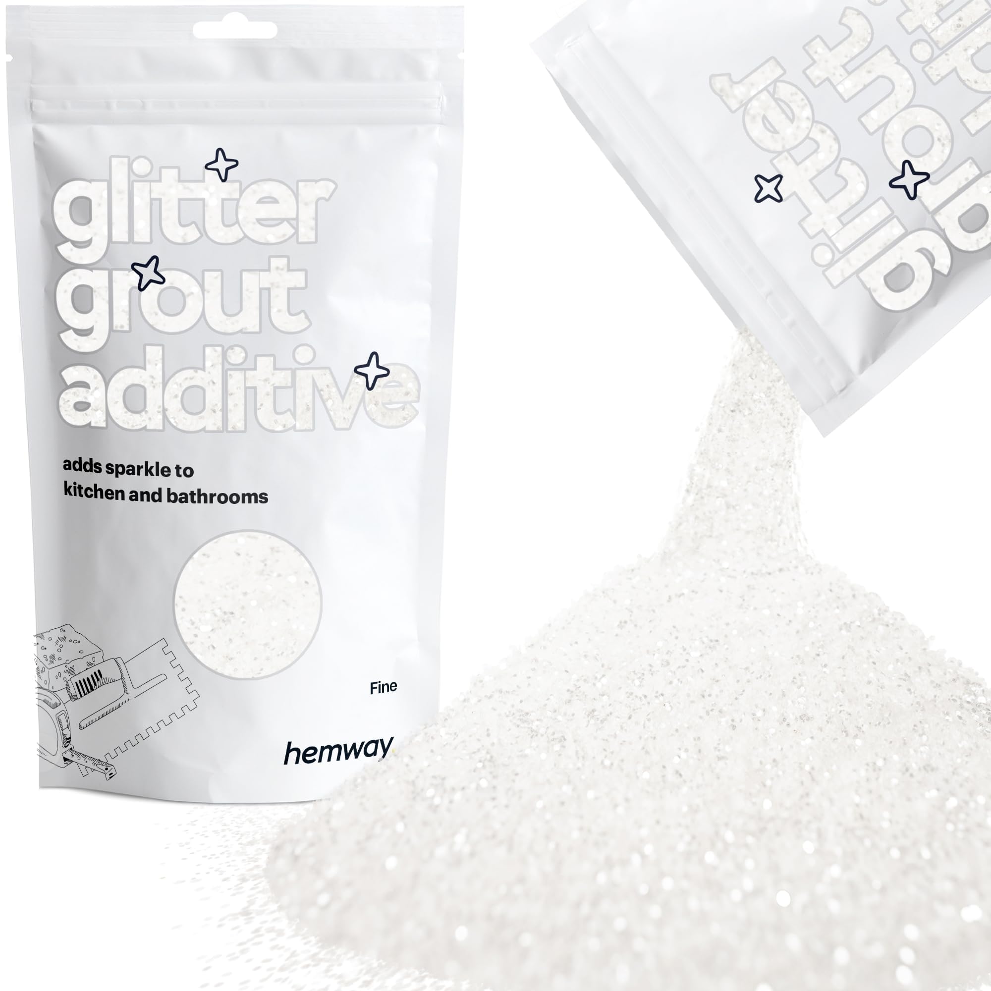 Hemway White Iridescent Glitter Grout Additive 100g Metallic Flakes for Adding Sparkle to Kitchen & Bathroom Tiles | Enhance Your Indoor Grouting Projects with a Durable Sparkly Effect