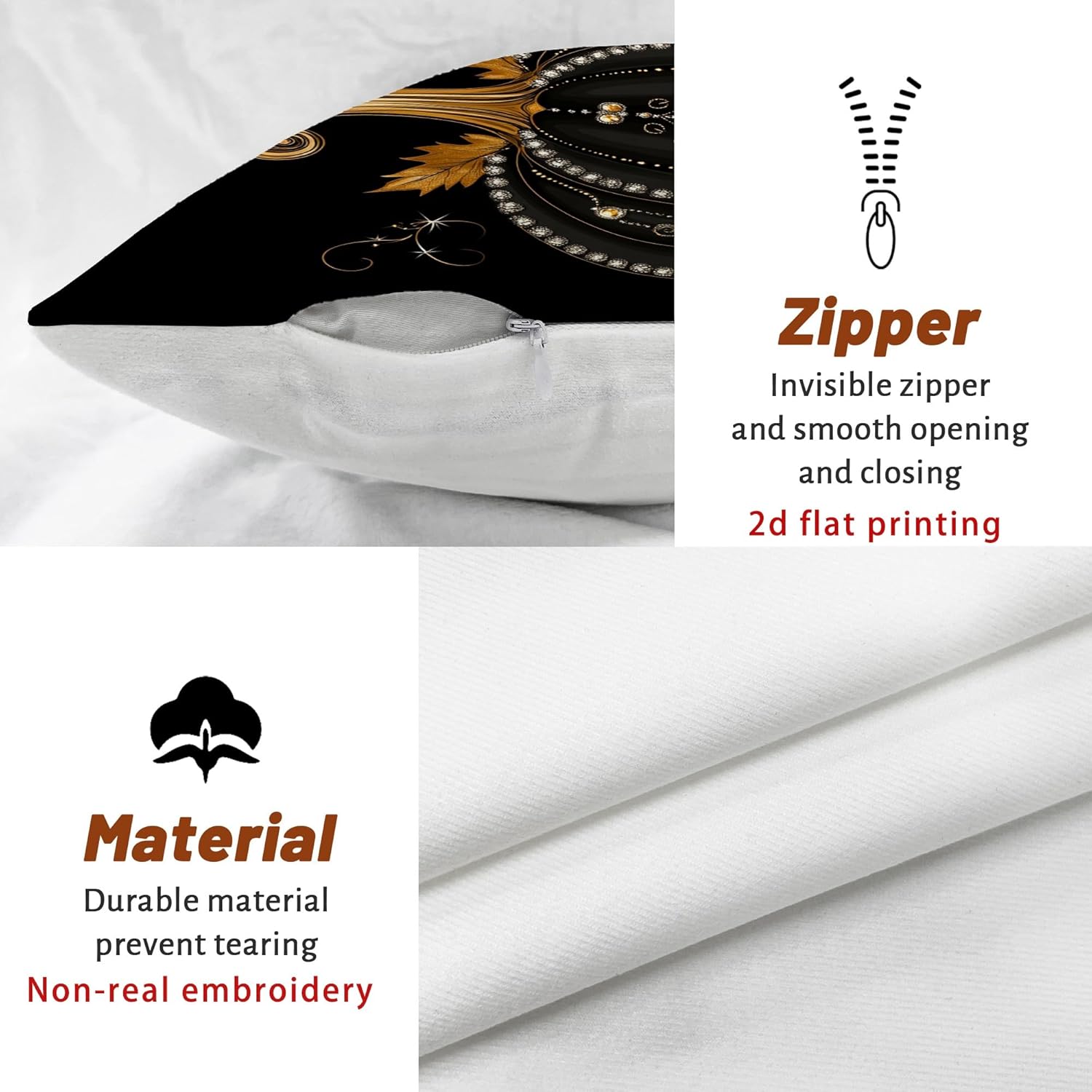 Elegant Halloween Pumpkin Throw Pillow Covers Set of 2, Black and Gold Decorative Cushion Covers for Fall Harvest Home Decor, Perfect for Sofa Couch Bed 26x26 Inch