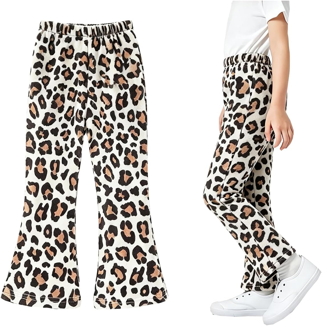 Toddler Pants for Girls Flare Warm Fleece Leggings Pants Bell Bottom