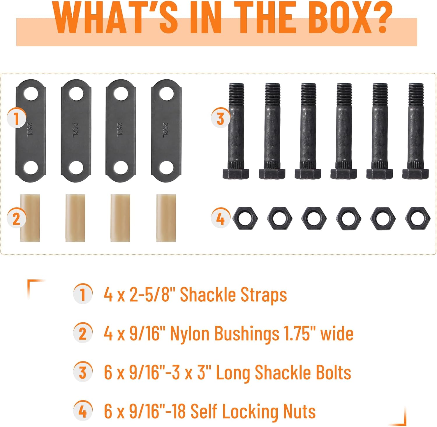 Trailer Suspension Combo Kit - 262 Tandem Axle Shackles (2-5/8" Straps) & Boat Trailer U-Bolts (2x2 Axle - 5 1/4" Long, 3,500-7,200 lbs Capacity, Zinc-Coated) Heavy-Duty for Double Eye Spring