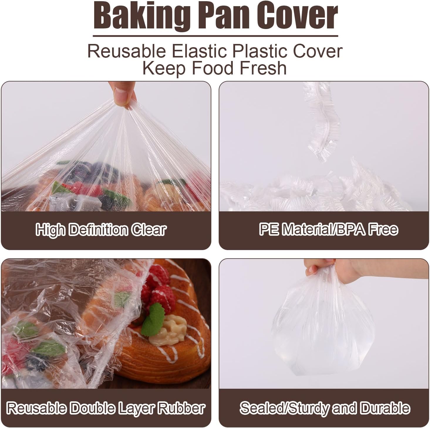 50pcs Baking Sheet Pan Bowl Covers, 9x13in PE Material Reusable Leak-Proof High Definition Clear Elastic Baking Tray Cover for Pizza Dough Proofing and Outdoor Food Fresh Keeping Supplie