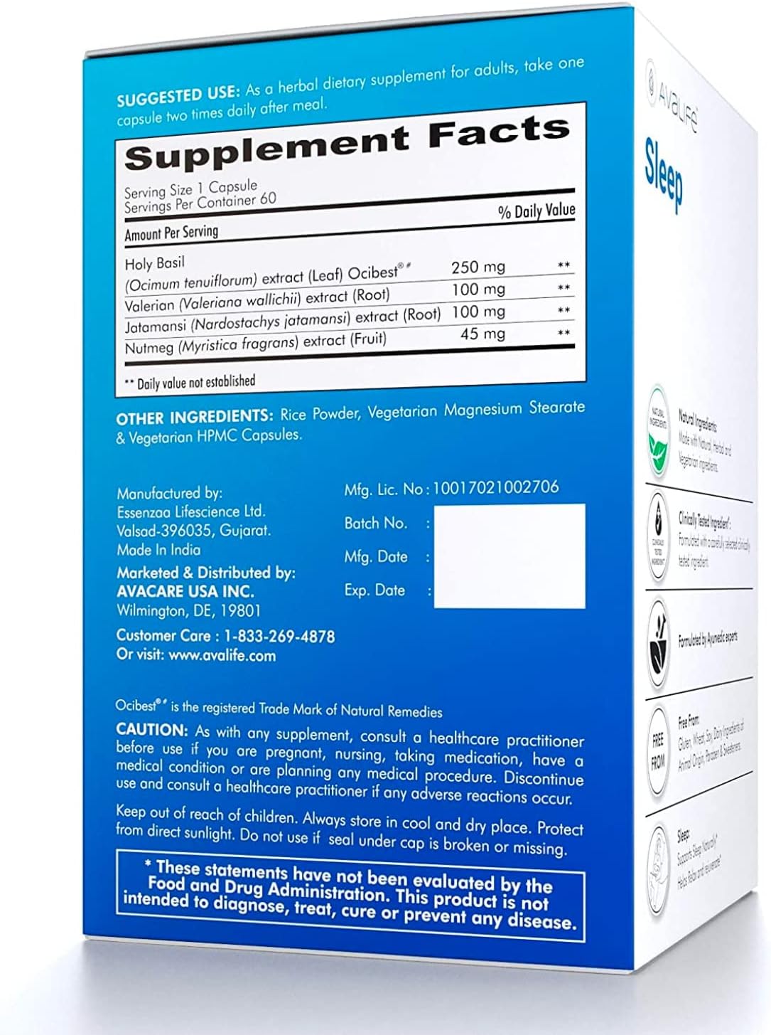 Avalife Sleep - Herbal Sleep Aid (60 Capsules) Natural Sleep Support with Valerian Root - No Melatonin | Gluten-Free, Vegetarian, Non-GMO