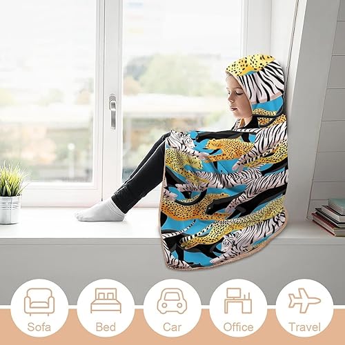Miniatura 5 de Panthers Cheetahs and White Tigers Hooded Blanket Soft Warm Throw Blanket Wearable Robe Cloak Cape