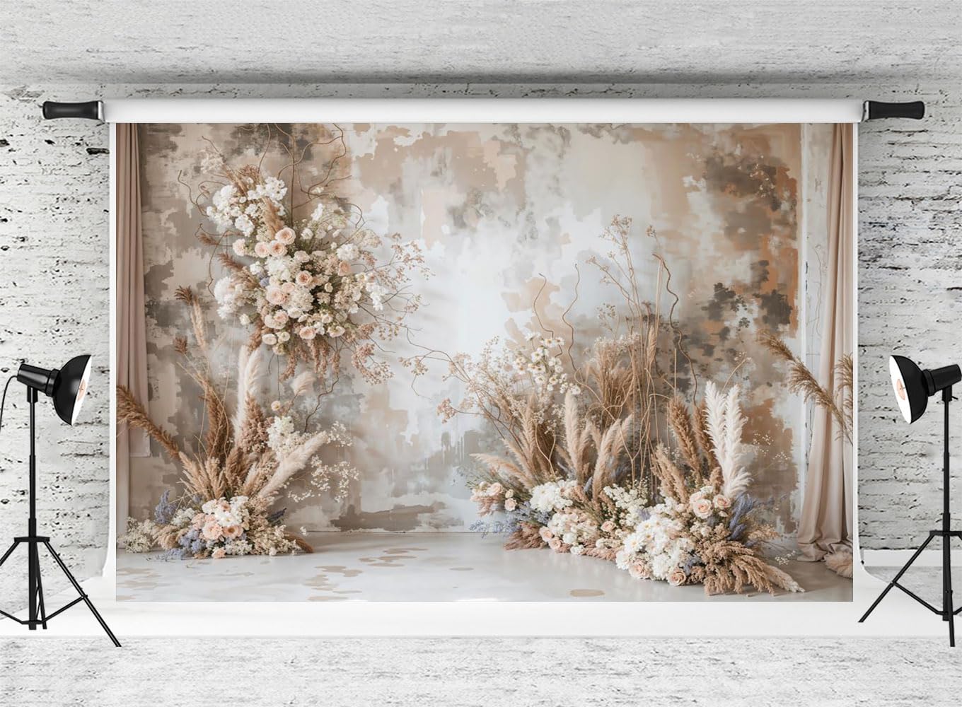 Kate Sfondo Fotografico Di Pasqua 3x2m - Tenda Primaverile Con Coniglietto, Fiori E Erba Pampa Per Decorazioni Festa Bambini