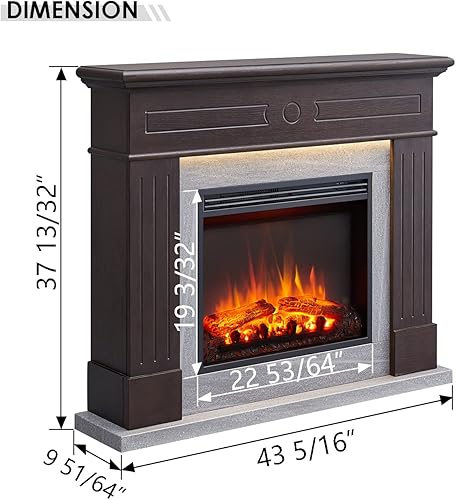 Miniatura 3 de LegendFlame Suite Chimenea Alton, mantel envolvente de 43 pulgadas, roble espresso con acabado de mármol gris claro, con inserto de chimenea
