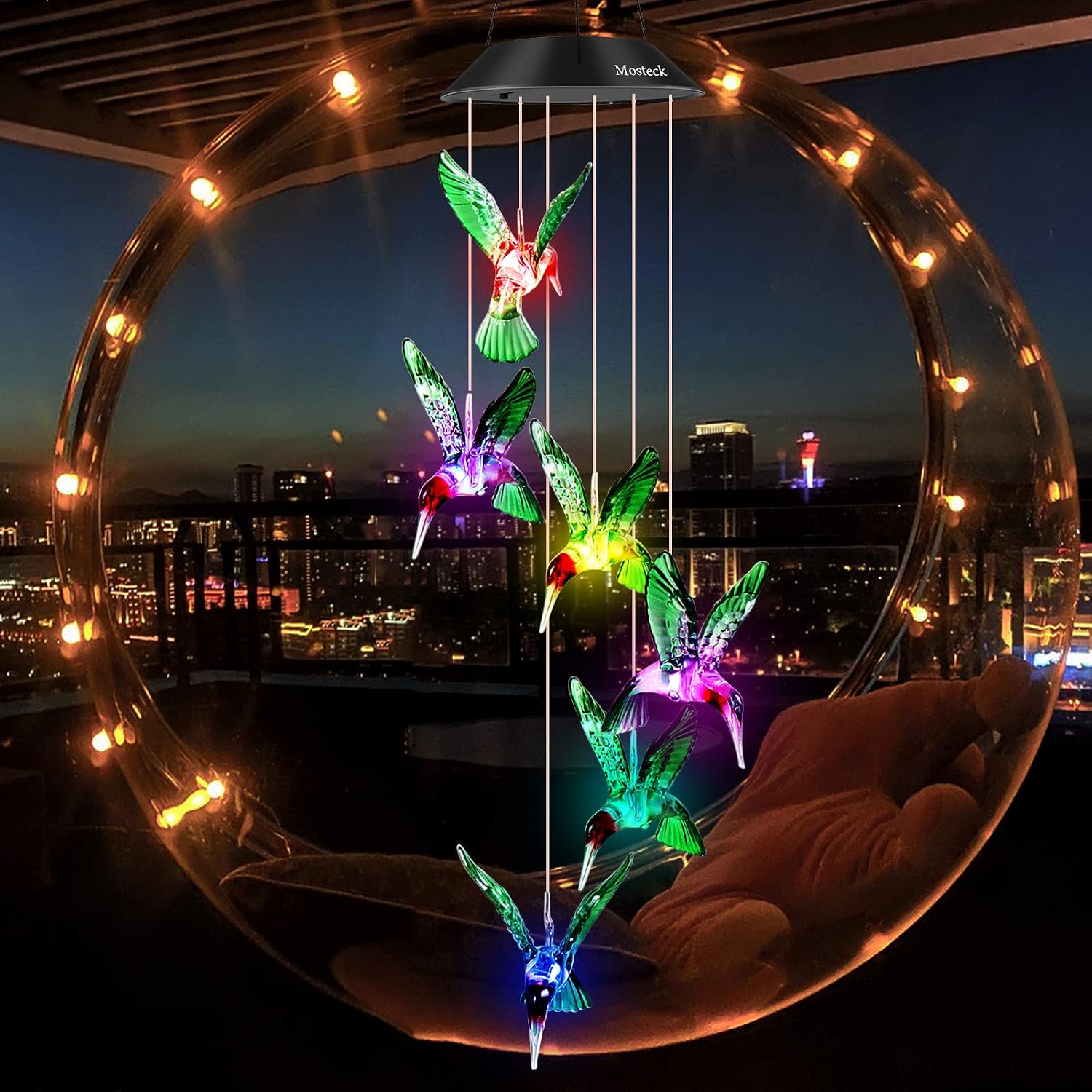 Christmas Solar Hummingbird Wind Chimes Outdoor Gifts for Women, Outdoor Decor, Yard Decorations, Memorial Wind Chimes
