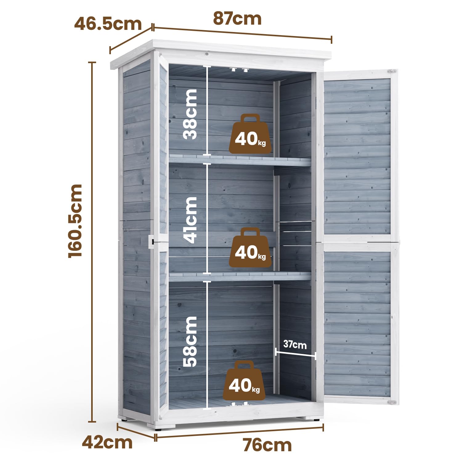 Gartenschrank Geräteschuppen Holz Werkzeugschrank Outdoor-Schrank Gartenbox 160 x 87 x 47 cm Gartenhaus für den Außenbereich, Gerätehaus für Hof und Garten (Grau)