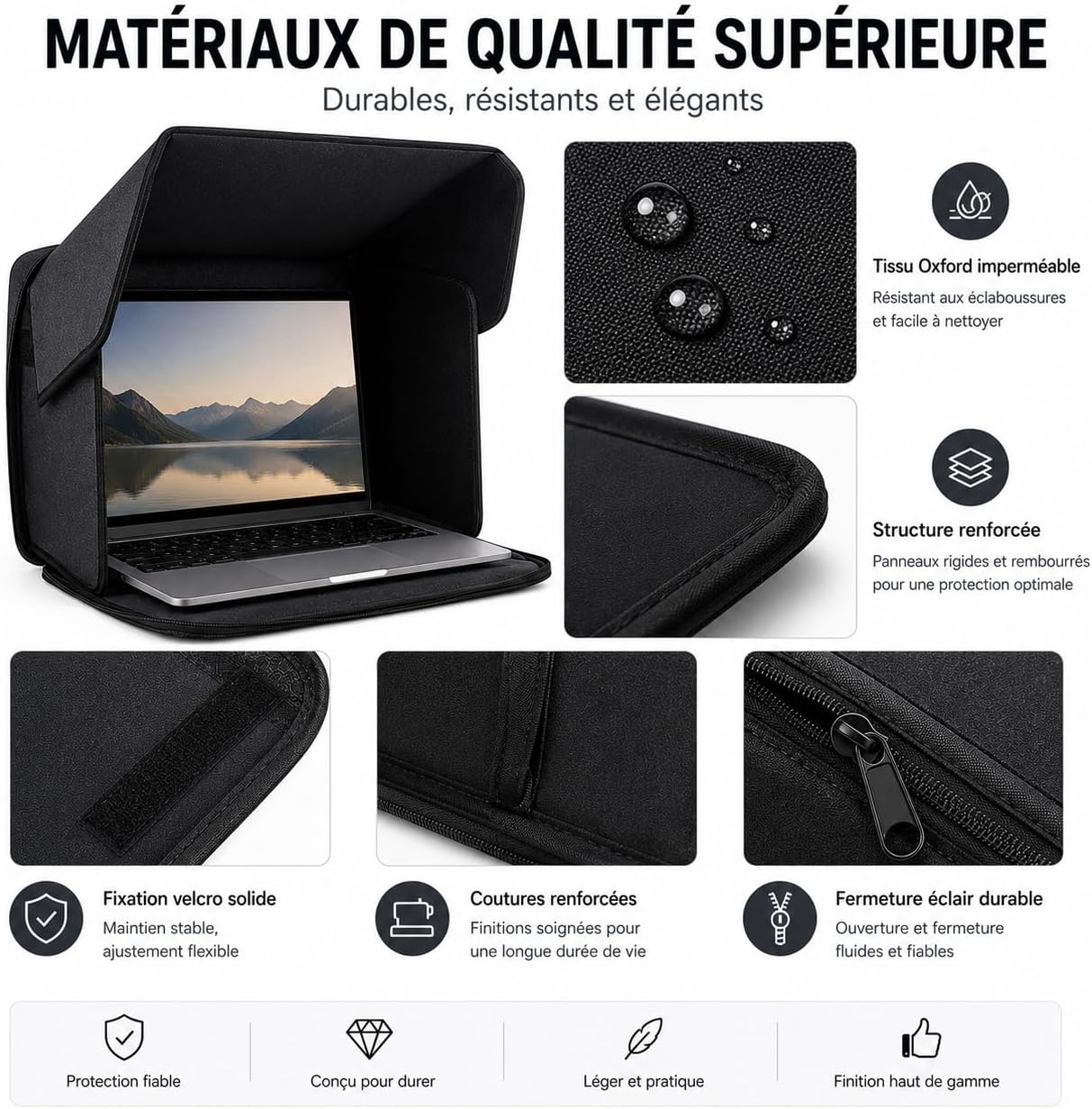 Pare-Soleil Portable pour Ordinateur Portable 12-16 Pouces - Protection Confidentialité (Pare-Vue) et Anti-Reflets - Pliable à Angle Réglable - pour Travail Extérieur, Plage, Bureau — vue 6