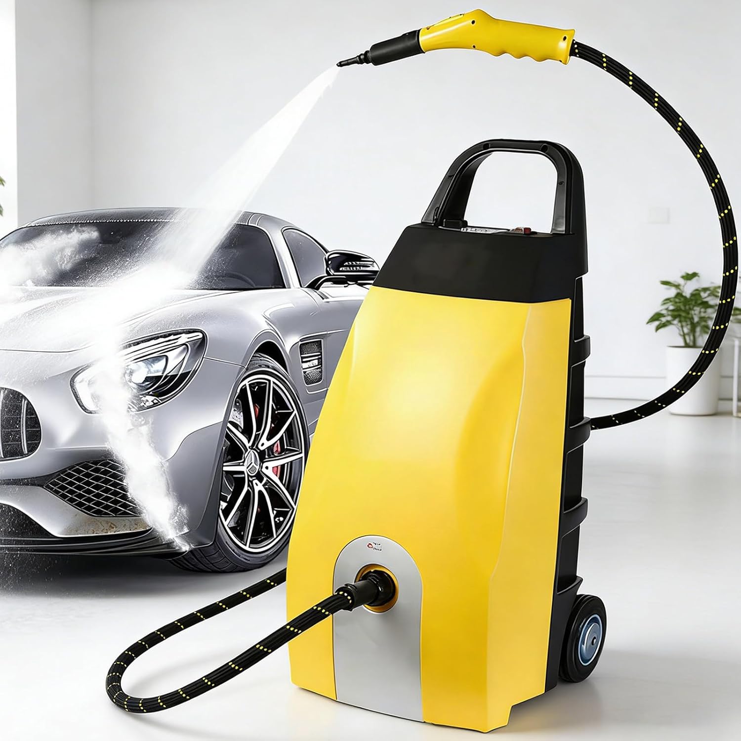Powerful 3000W Steam Cleaner, 3.5L High-Pressure Steamer with Continuous Steam & 6 Accessories for Home, Car Washing & AC Cleaning - Yellow