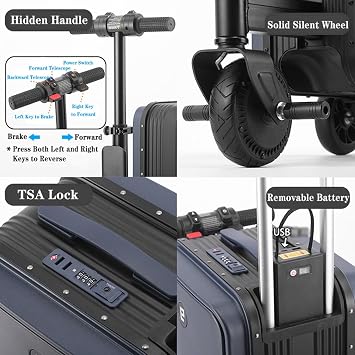 Electric Suitcase - 20L Smart Rideable Suitcase for Adults, Load 264 LBs, Electric Luggage Scooter Mileage 8-12 KM