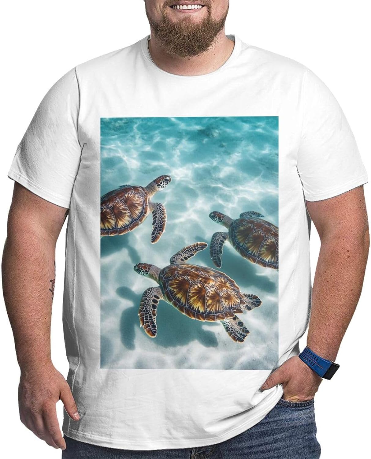 T-Shirt Plus Size Heavyweight T Shirt for Men Big and Tall Tshirts | Sea Turtles Oversized Tshirts For Men Short Sleeve Upf 50+ Sun Protection T-Shirt For Casual & Daily Wear
