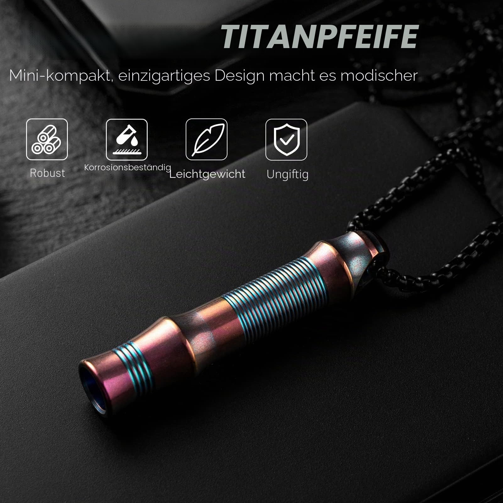 Tisur Notfallpfeife aus Titan, EDC-Sicherheitspfeife, Halskette, laut bis zu 120 dB, Pfeife für Überleben, Wandern, Camping, Haustiertraining