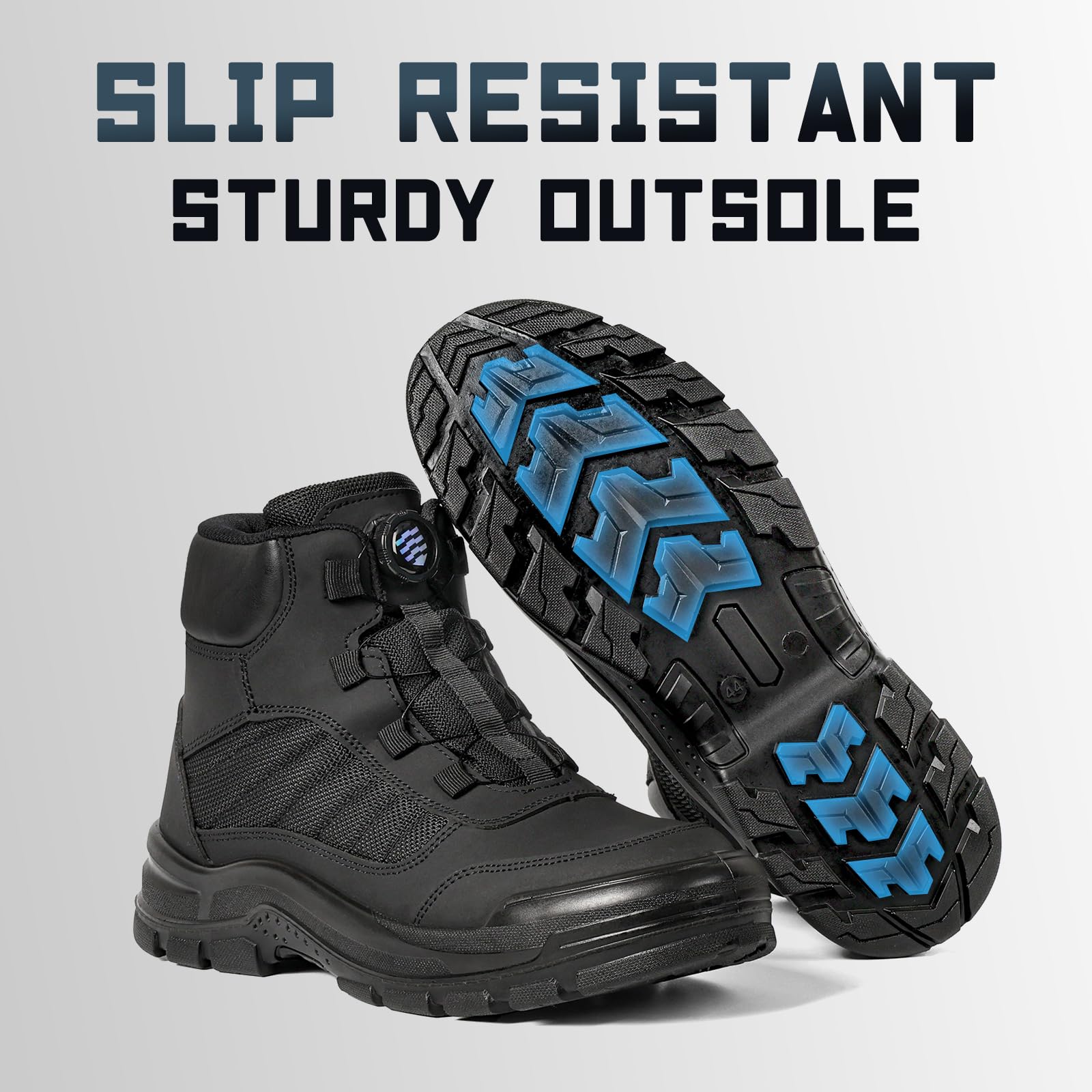 ANGRYRAM Zapatillas de seguridad para hombres y mujeres, ligeras, indestructibles, con puntera de acero, antideslizantes, a prueba de pinchazos, botas de trabajo con hebilla giratoria