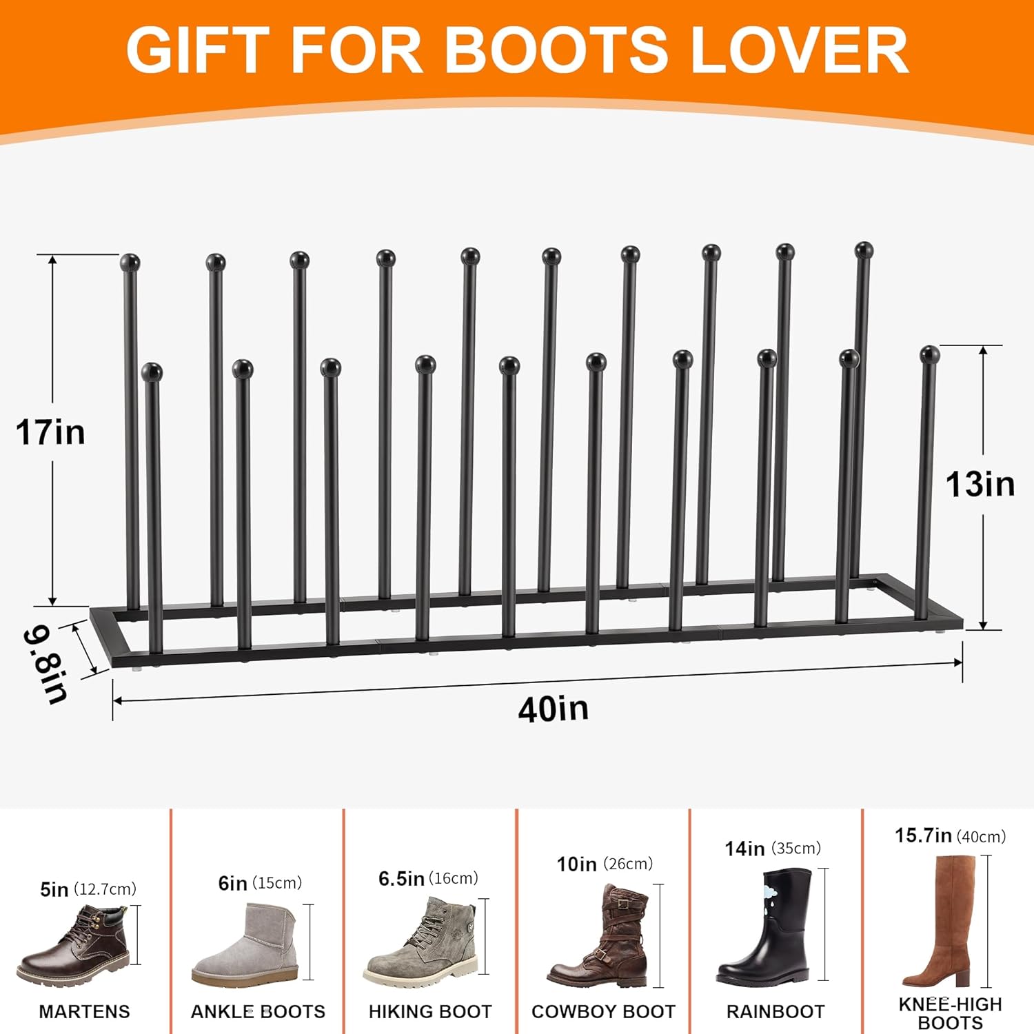 Housen Solutions 10 Pairs Boot Rack Organizer for Tall Boots, Large Capacity Metal Free Standing Shoe Racks, Black Cowboy Boot Holder Stand for Closet, Garage