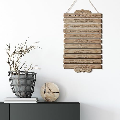 Miniatura 7 de Barydat Arte de pared cristiano de 10 mandamientos, versículo bíblico de madera, decoración de pared colgante de escritura religiosa, decoración de