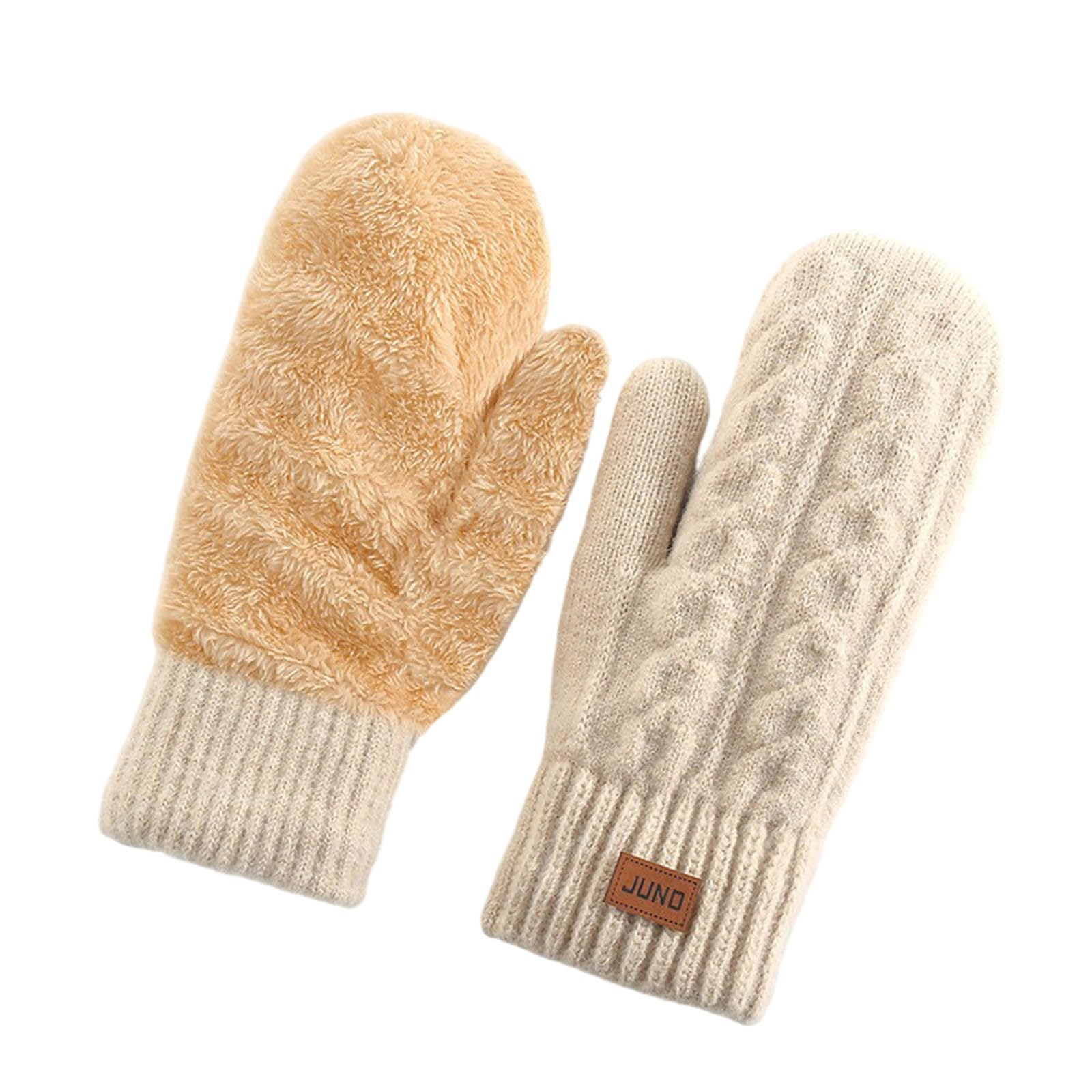 Winter Warm Mittens for Women Knit Gloves Soft Wool Thick Fleece Lining Mittens Cable Knit Comfy Solid Mitten