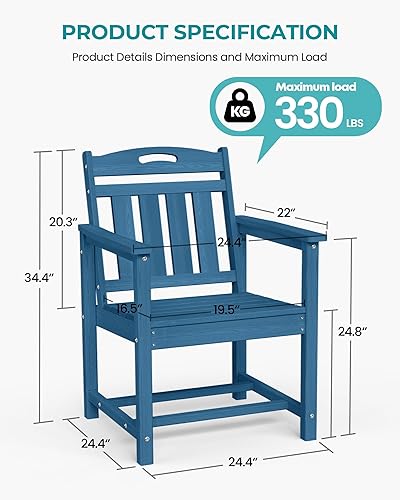 Miniatura 3 de Juego de 2 sillas de patio resistentes a la intemperie, sillas de comedor de polietileno de alta densidad para exteriores con asiento ancho, diseño
