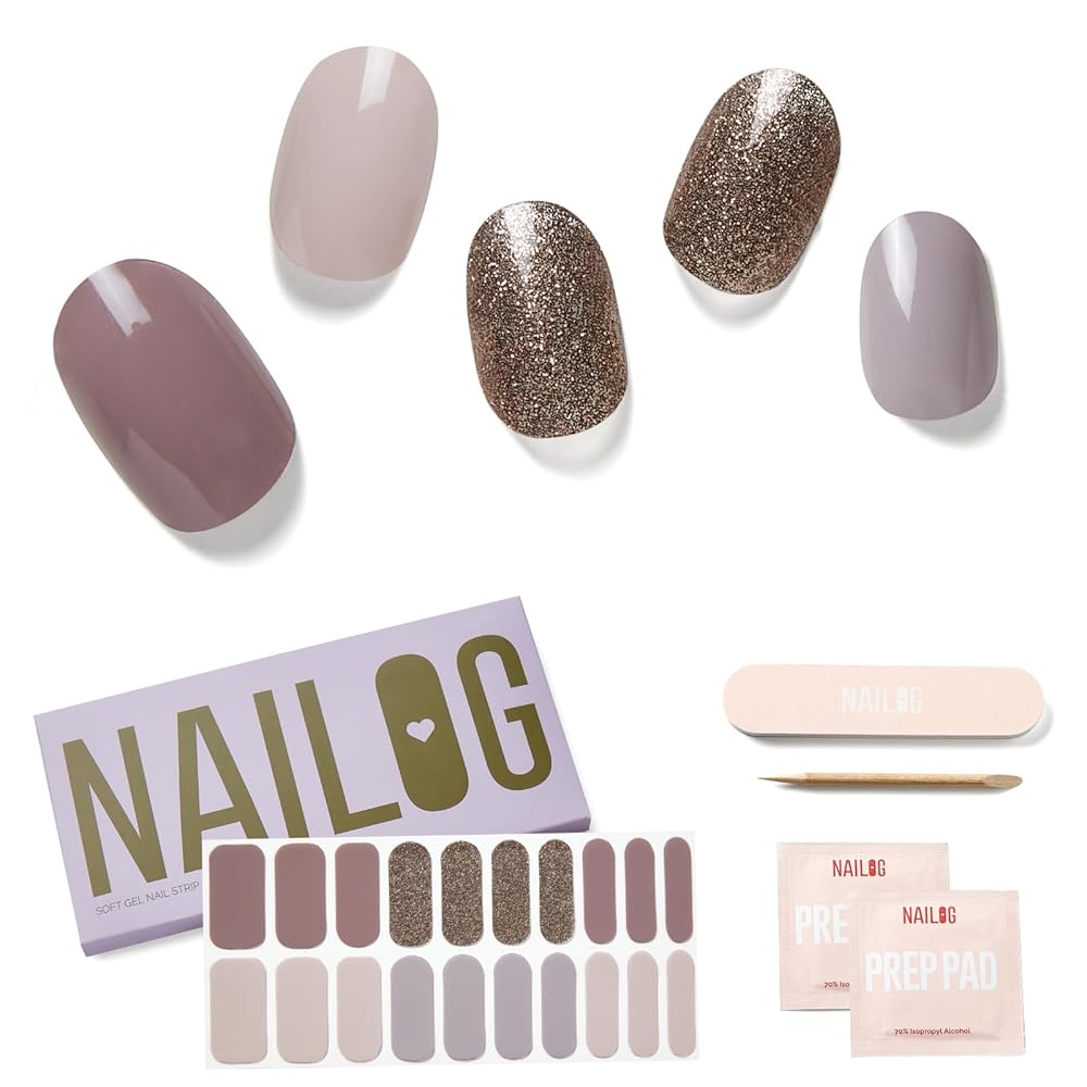 NAILOG Semi Cured Gel Strips (20 Extra Long) Long Lasting Stickers, Wraps With Glossy Gel Finishing Last Night