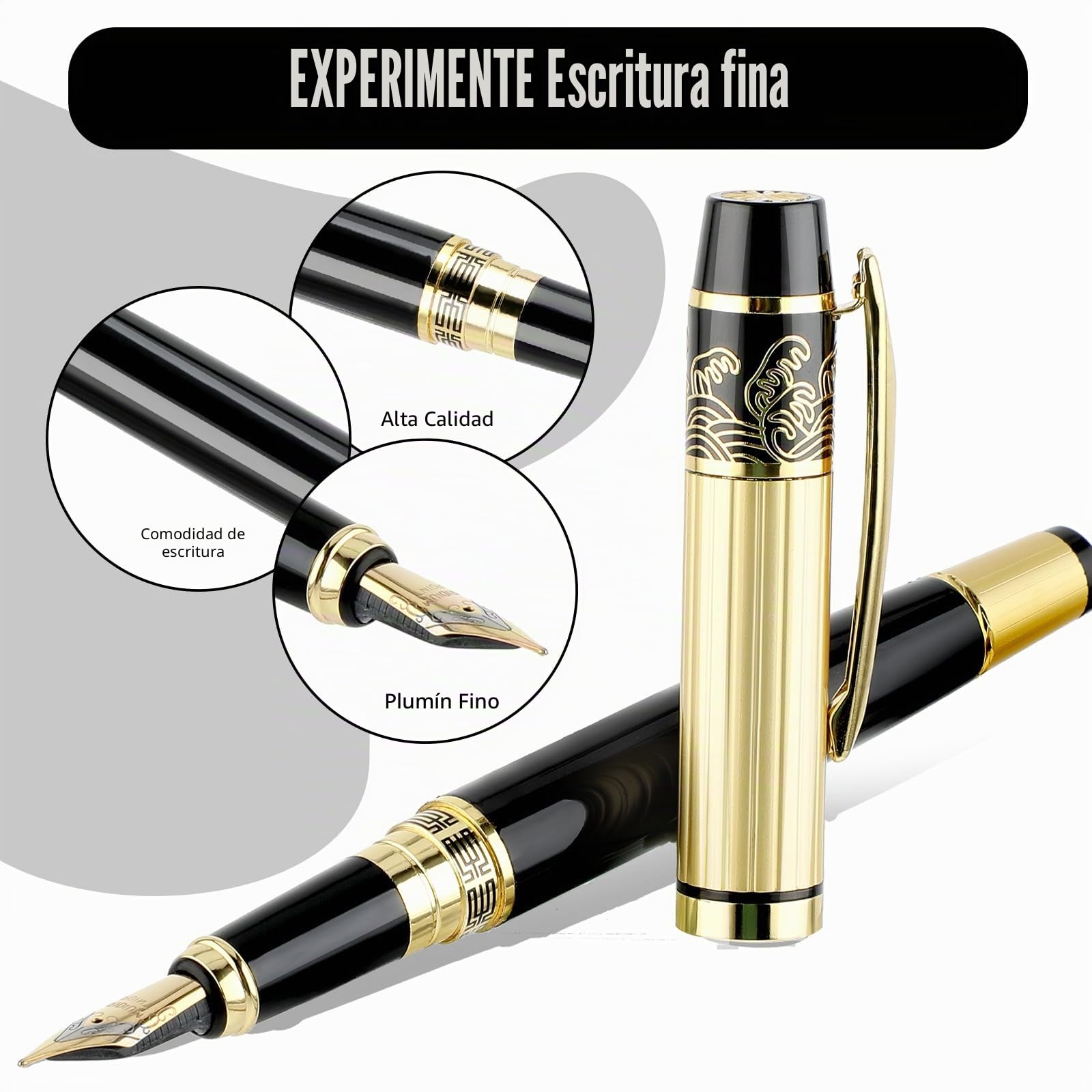 JIEYAO Juego de plumas estilográficas de metal, pluma estilográfica de punta fina de 0,5 mm, con 10 cartuchos de tinta de 2,6 mm y convertidor de recarga de tinta, bolígrafos de caligrafía de