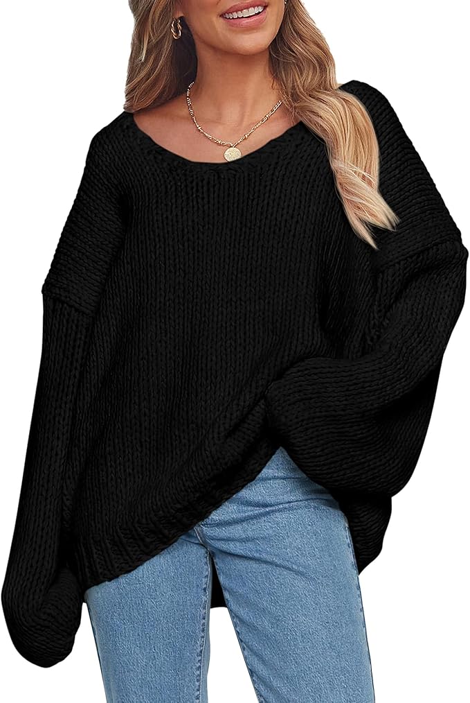 PRETTYGARDEN Women's Fall Oversized Sweaters Long Sleeve V Neck Dressy Casual Chunky Knit Loose Pullover Tops Winter Clothing