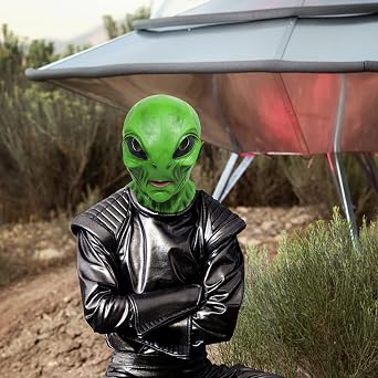 Green Alien Mask Realistic Full Head Alien Mask Halloween Cosplay Adults | One size, adult, creepy monster mask, latex, full head, breathable, wide vision, Halloween costume, carnival, cosplay props