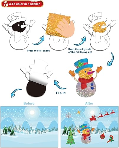 Miniatura 4 de GYGOT Manualidades navideñas para niños, kit de arte divertido de papel de aluminio de Navidad de 4 a 8 años, Navidad, sin ensuciar, actividad