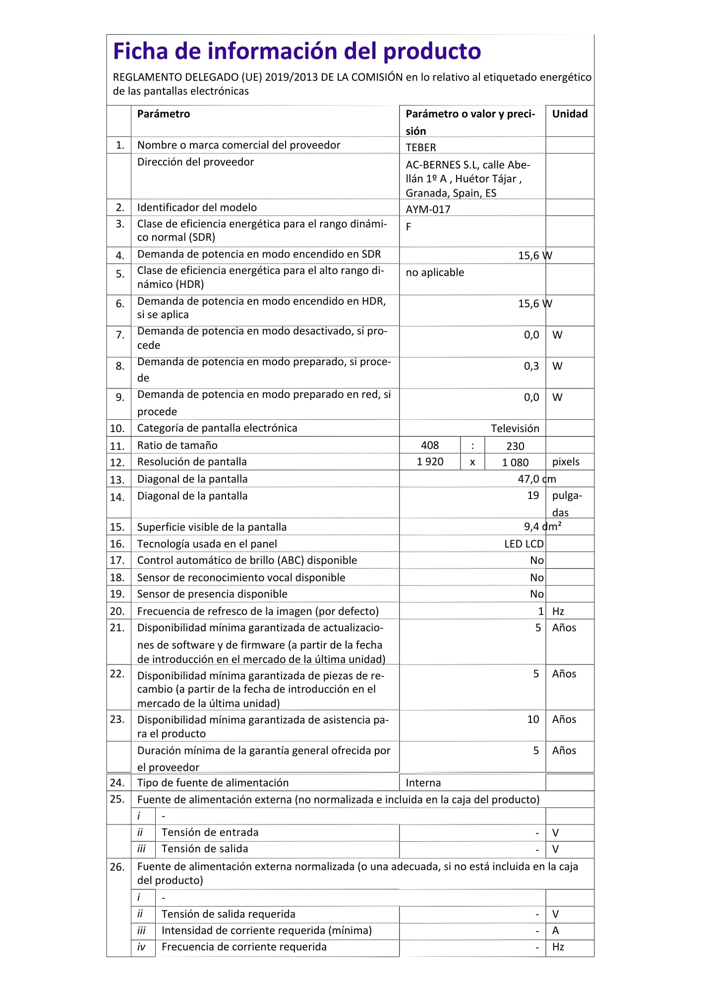 TEBER. Smart TV de 18,5 Pulgadas - 12v/24v/230v - Android 11 - Full HD. Gran resolución 1920x1080. DVB-S2/C/T2/T. para autocaravanas, cocinas, dormitorios, Campers, Barcos, Camiones (19").
