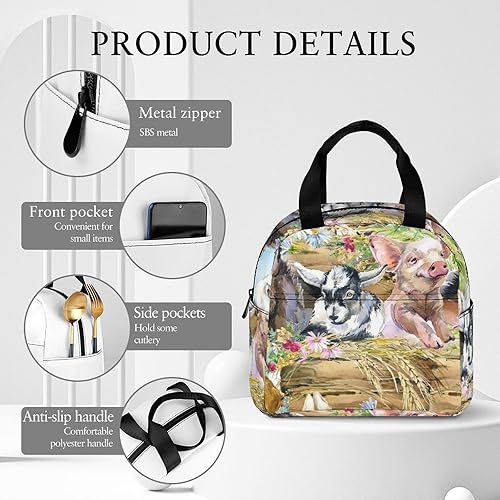 Miniatura 5 de Bolsa de almuerzo de gran capacidad para conservar el calor, bolsa de comida portátil para mujeres y hombres, compatible con animales de acuarela,