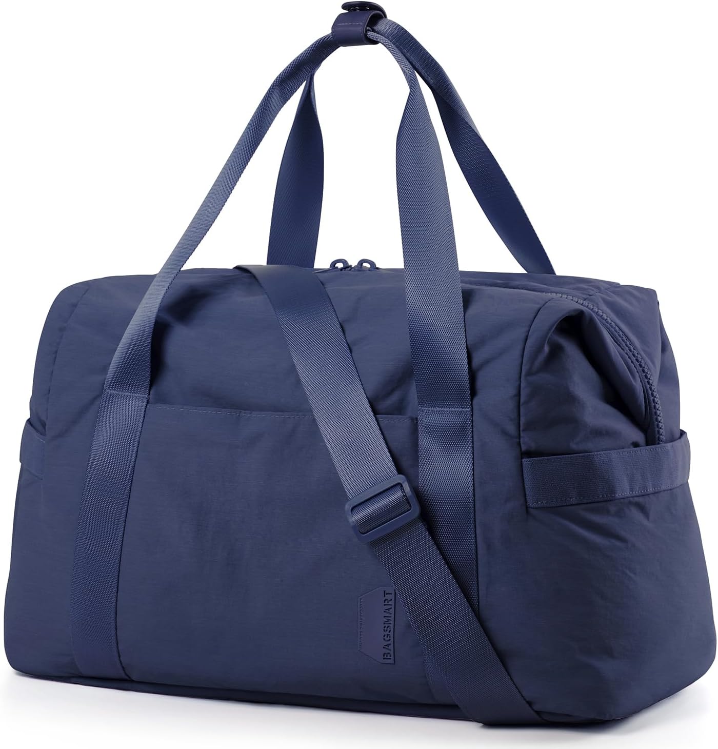 bagsmartGym Bag for Women, Carry on Weekender Overnight Bag, Travel Duffel Bags with Trolley Sleeve, Personal Item Travel Bag Workout Dance Bag, Dark Blue Medium