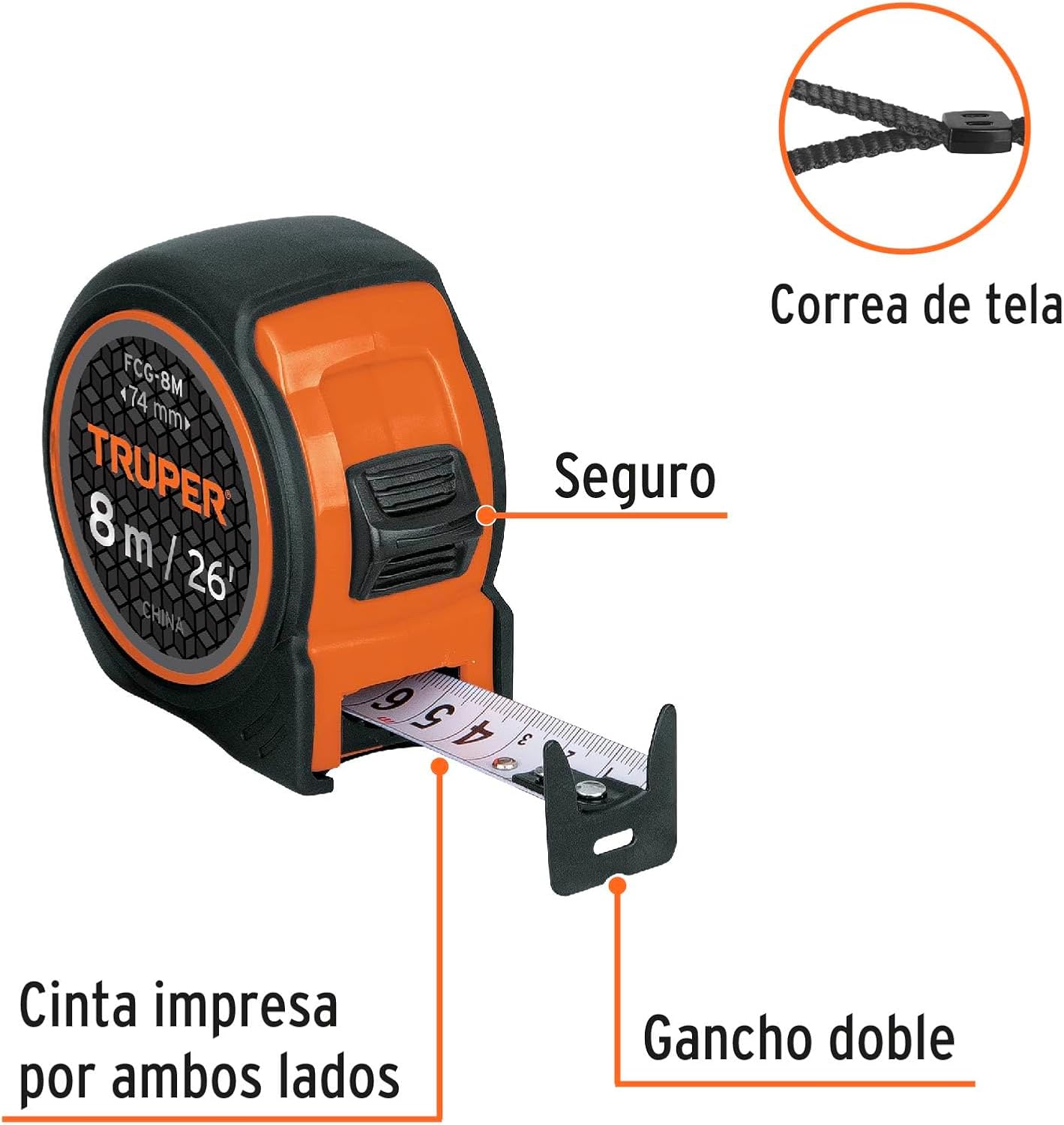 Flexómetro compact grip, 8 m, 25 mm tape