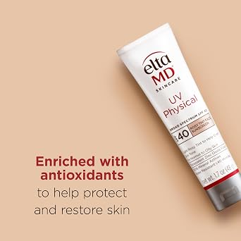 EltaMD UV Physical Tinted Sunscreen SPF for Face, 100% Mineral Active Sunscreen, Transparent Zinc Oxide Finish