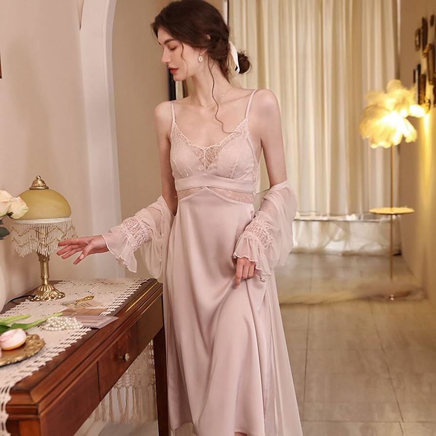 Amazon.co.jp: キャミワンピース 二点セット ネグリジェ ローブ