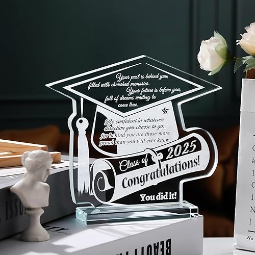 Vista 16 de YWHL Regalos de graduación para él y ella, regalos inspiradores para graduados de la clase 2025, recuerdo de graduación de cristal grabado con láser