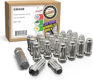 Wheel Accessories Parts 24 Pcs M14x1.50 14x1.50 Thread Truck 2.00" Long Spline Lug Nuts Chrome 6 Spline Hex Fits Chevy GMC Silverado Sierra RAM 1500 Ford F-150 with Aftermarket Wheels