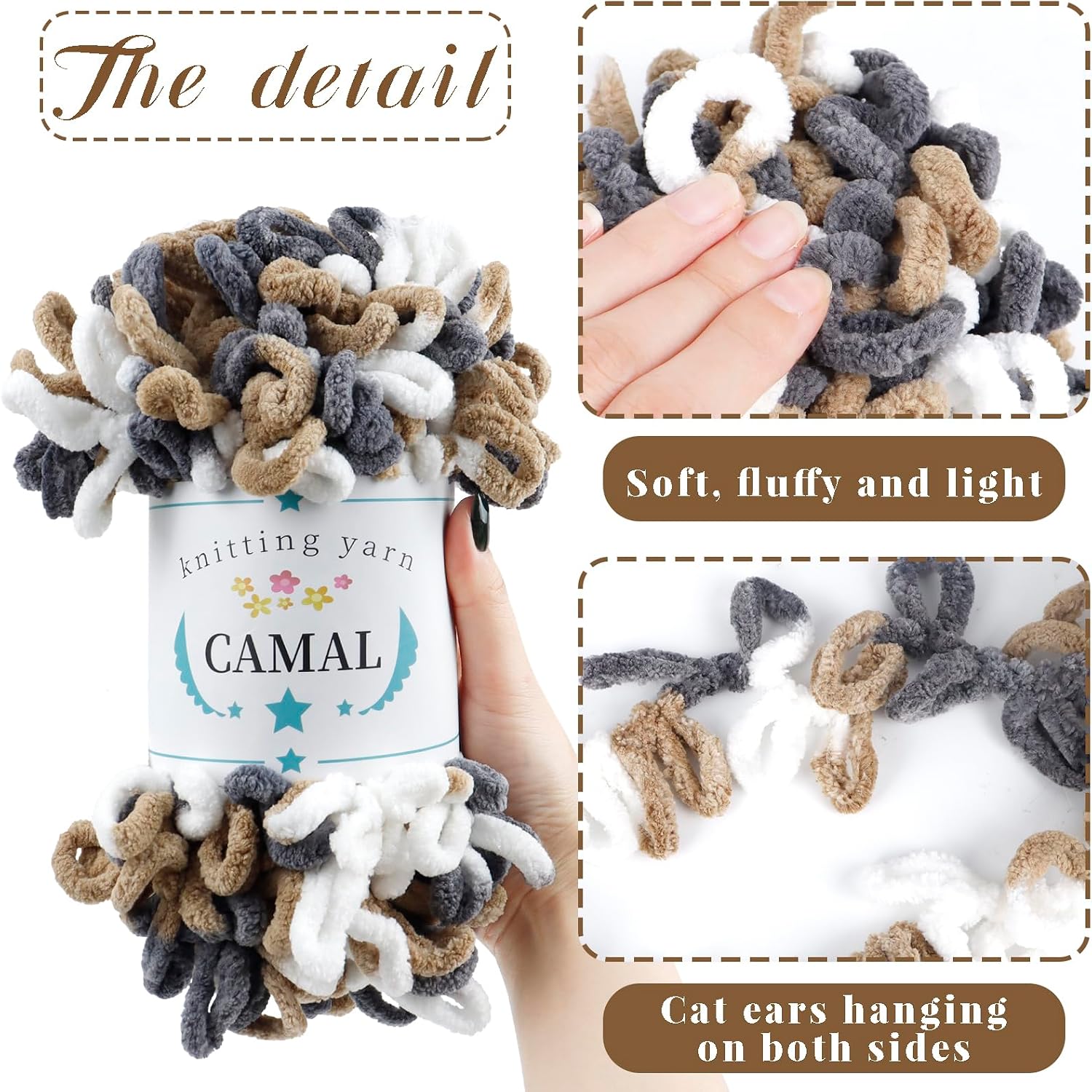 CAMAL 5 Pack Loop Yarn for Finger Knitting Soft Fluffy Finger Rainbow Yarn Chunky Chenille Plush Fur Thread for Crocheting Blanket, Rugs, Scarfs, DIY Handbags, Hand Crafts(Macaroon)