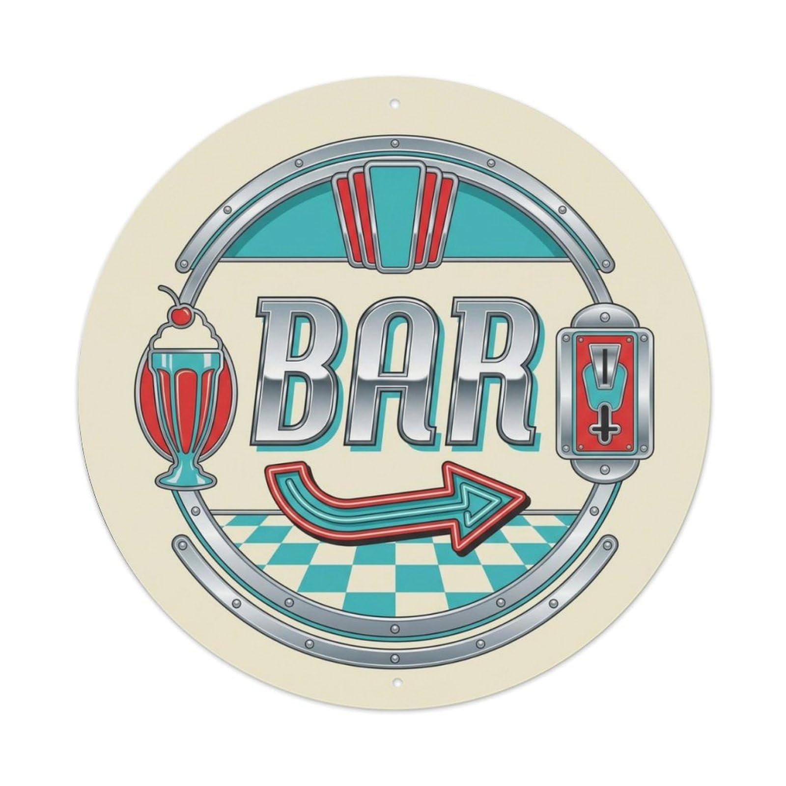 BAR Retro Diner Plate Metal Tin Sign Plaque Wall Decor for Cafe, Club Bar, Office, Home Garden Round Metal Poster 8x8Inch