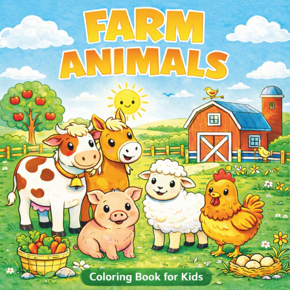 Farm Animals Coloring Book for Kids Ages 2-4: Simple and Easy Farm Animals Coloring Pages for Preschool Kids | Big Bold Designs for Little Hands | 8.5 x 8.5 Beginner Coloring Book