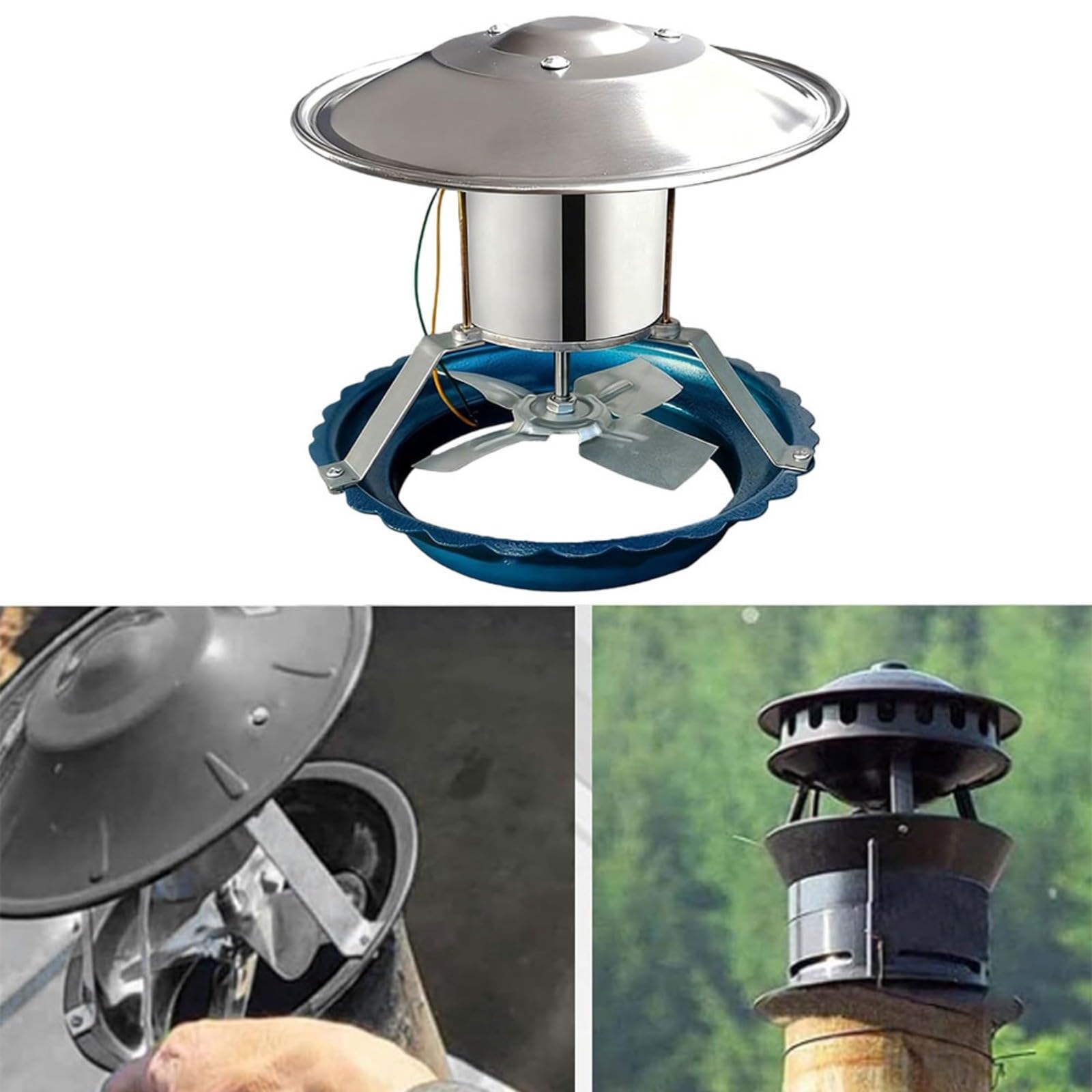 Ventilateur d'échappement de cheminée en acier inoxydable 120 W avec noyau en cuivre silencieux compatible avec les poêles à bois, cheminées, foyers