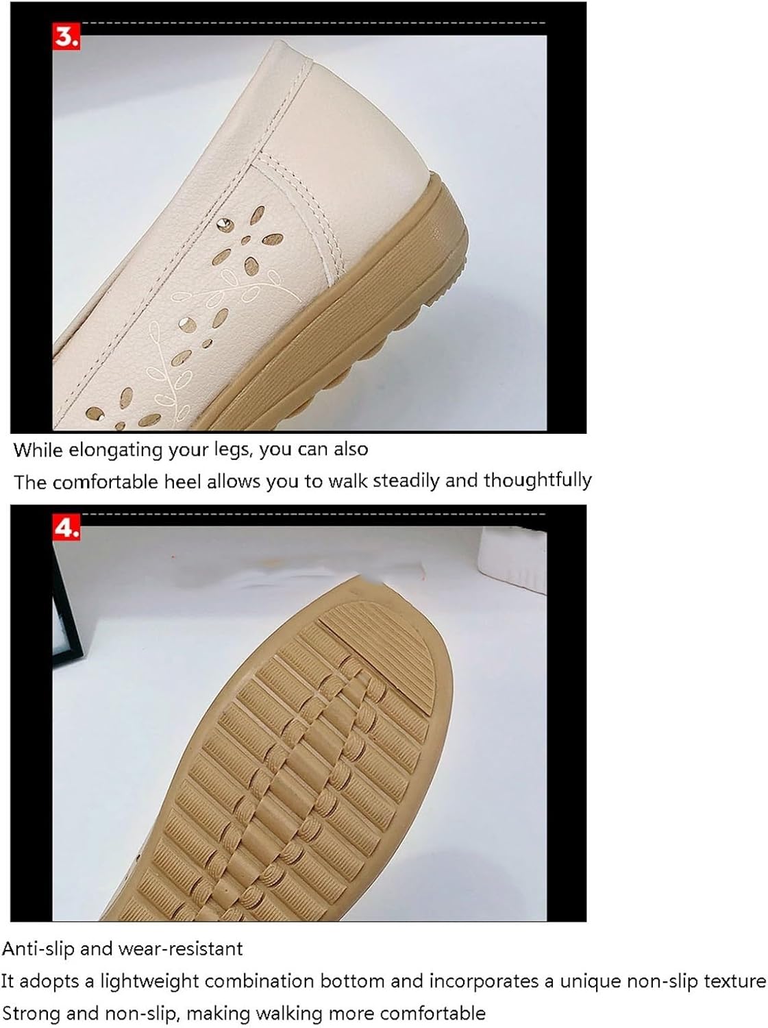 Womens Summer Hollow Slip-On Breathable Leather Nurse Shoes Slip Resistant, Work Comfortable Orthopedic Nursing Shoes, Kitchen Doctors Service Working Footwear