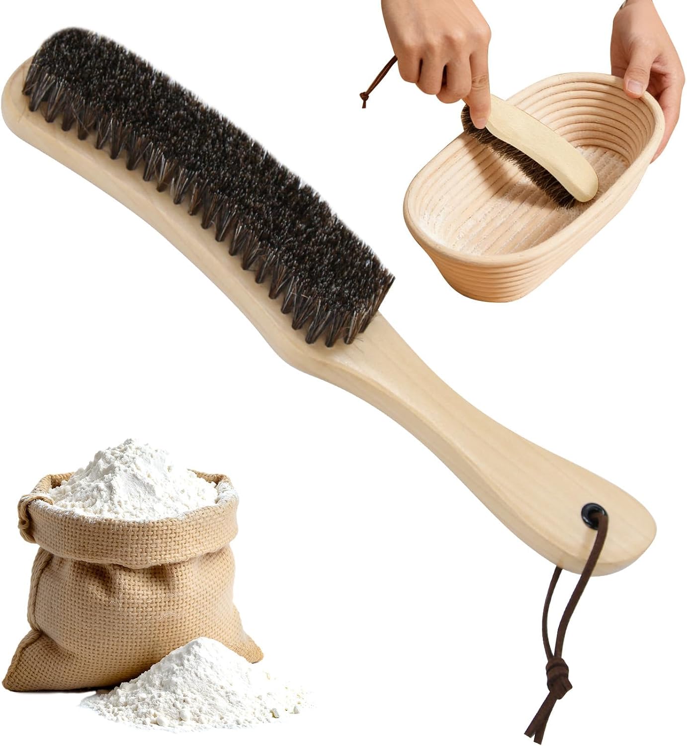 Cleaning Bread Brush for Bread Proofing Baskets/Countertops/Wood Pulp Banneton/Proofing Cloth | Natural Horsehair and Wooden Handle Bread Cleaning Brush | Essential Sourdough Cleaning Supplies