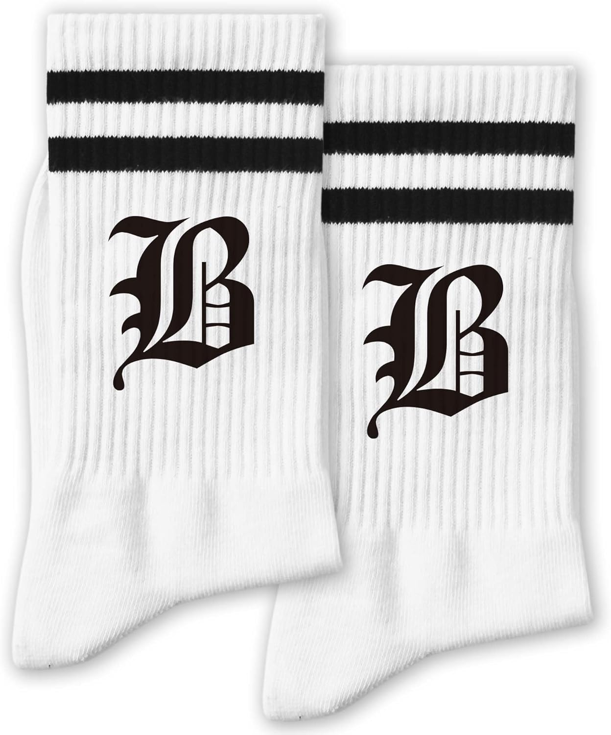 White and Black Novelty Crew Striped Socks with Gothic Letter - Gift for Gothic Lovers, Family & Friends.