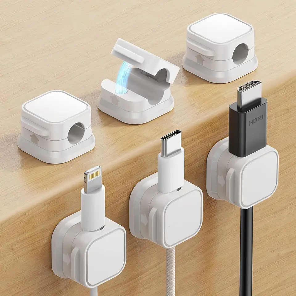 Joyzzz Cable Tidy Clips, 6 PC Adhesive Cord Holder Clips, Durable Wire Management System for Office Desk and Home Wall, Strong Plastic Keep Computer and TV Charging Lines Neat