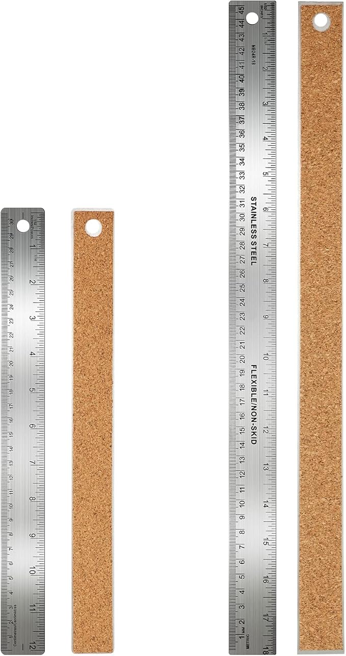 2 Pieces Metal Ruler Cork Backed Stainless Steel Rulers