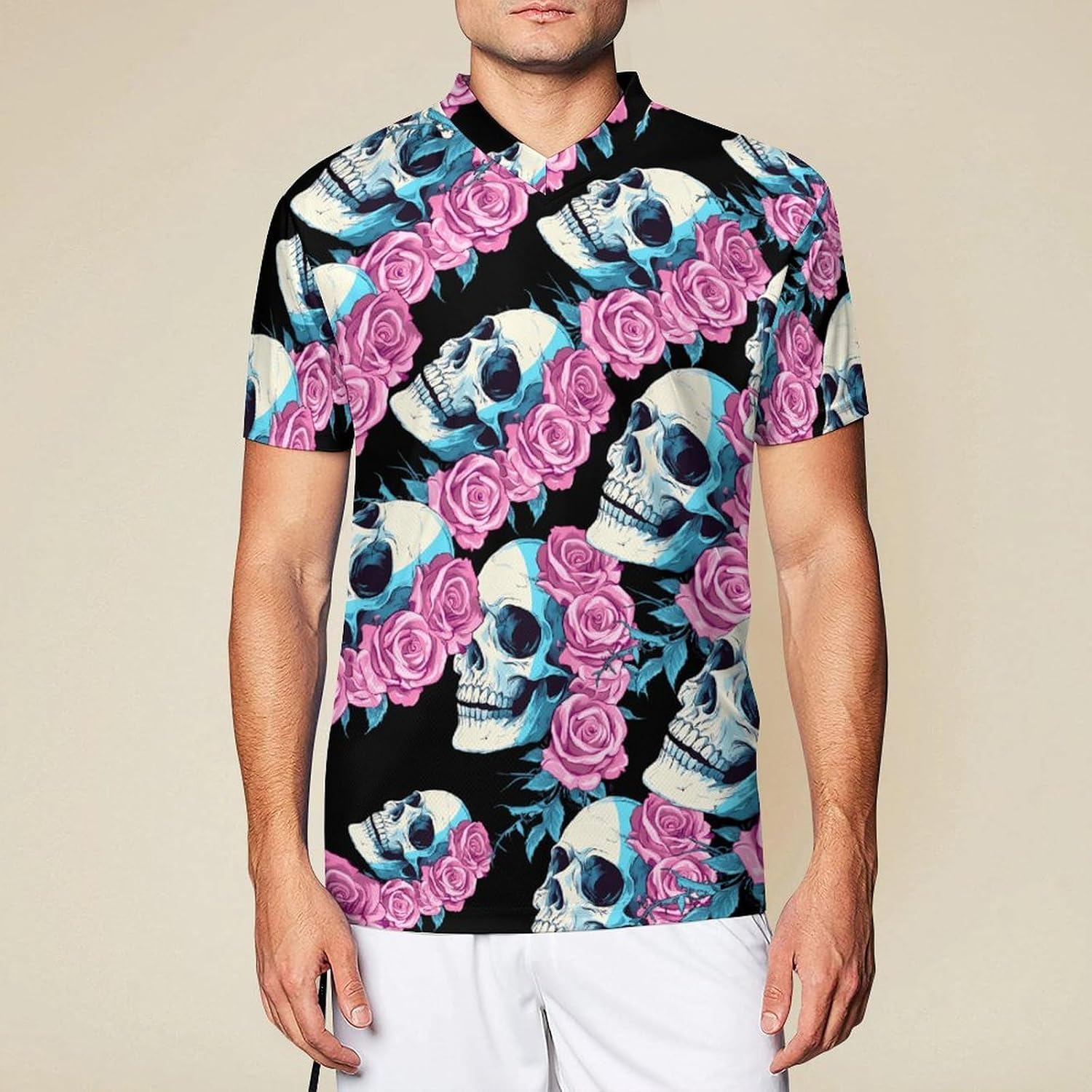 Transgender Trans Skull Roses Men's Running Shirts V Neck Short Sleeve T Shirt Football Jersey Sport Tops 6X-Large