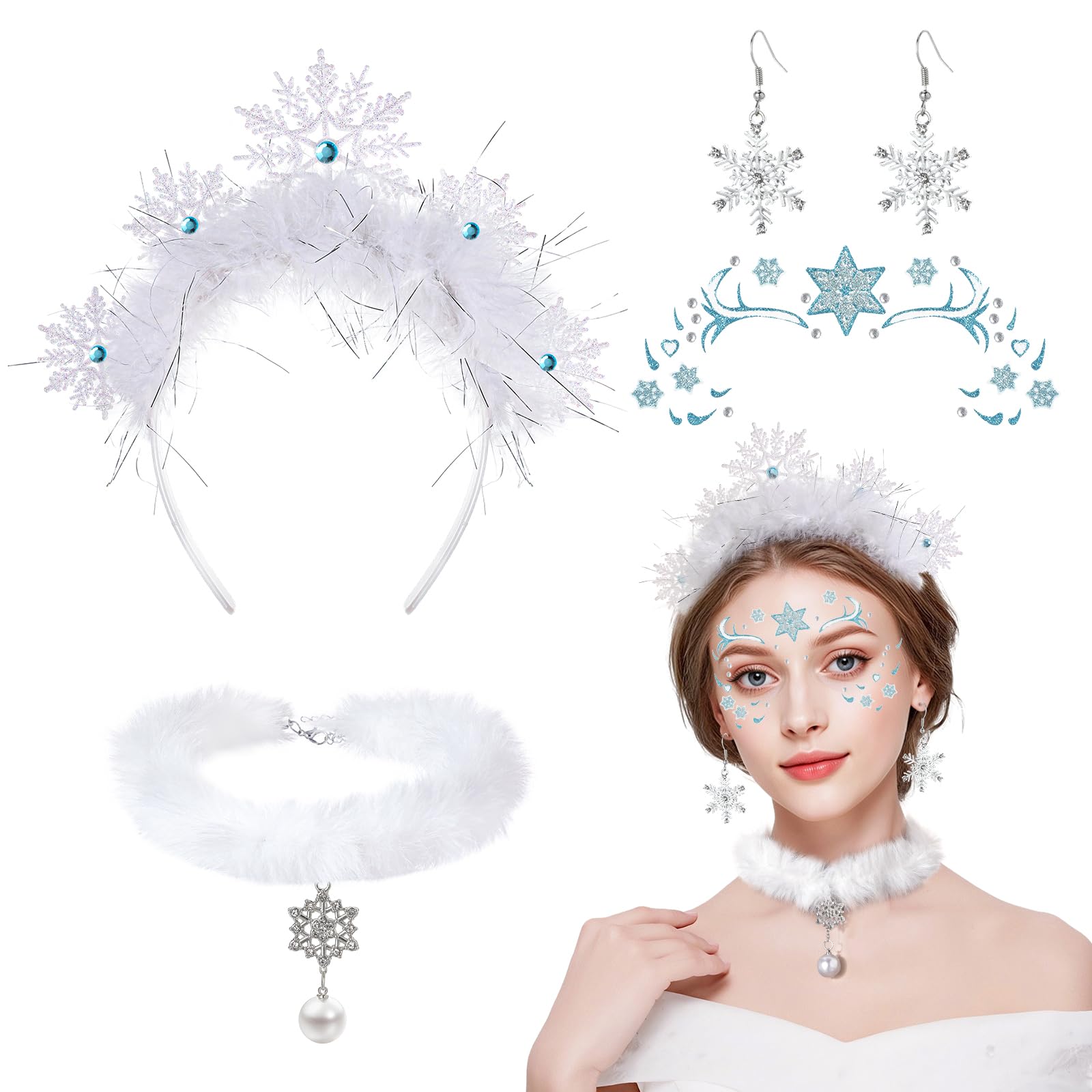JUNNASALIKER Cerchietto per capelli con fiocco di neve, per feste e celebrazioni natalizie