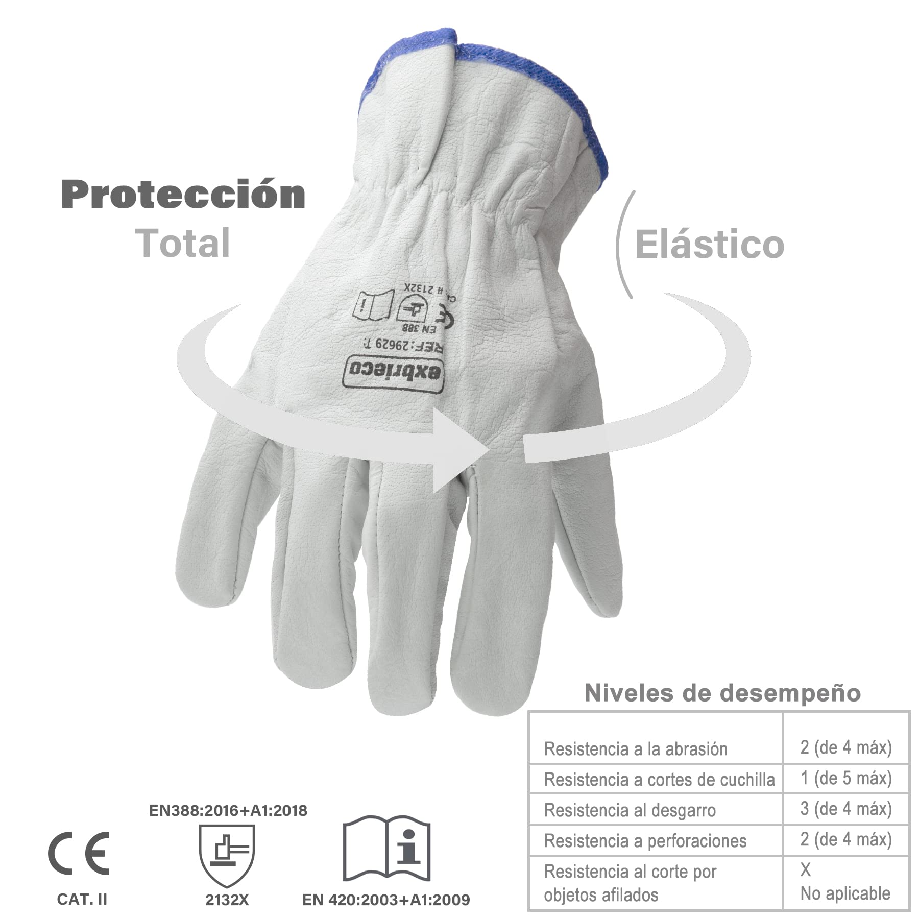 Guantes de Protección de Piel con Borrego para Fontanería, Jardinería, Soldadura y Mecánica, Guantes Piel Flor Vacuno Natural, Guantes de Trabajo en Cuero, Tallas 8 a 10 en 6 o 12 pares