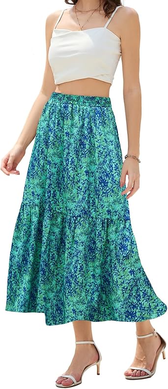 Maxi Skirts for Women with Pockets Long Midi Length Casual Skirt for Holiday