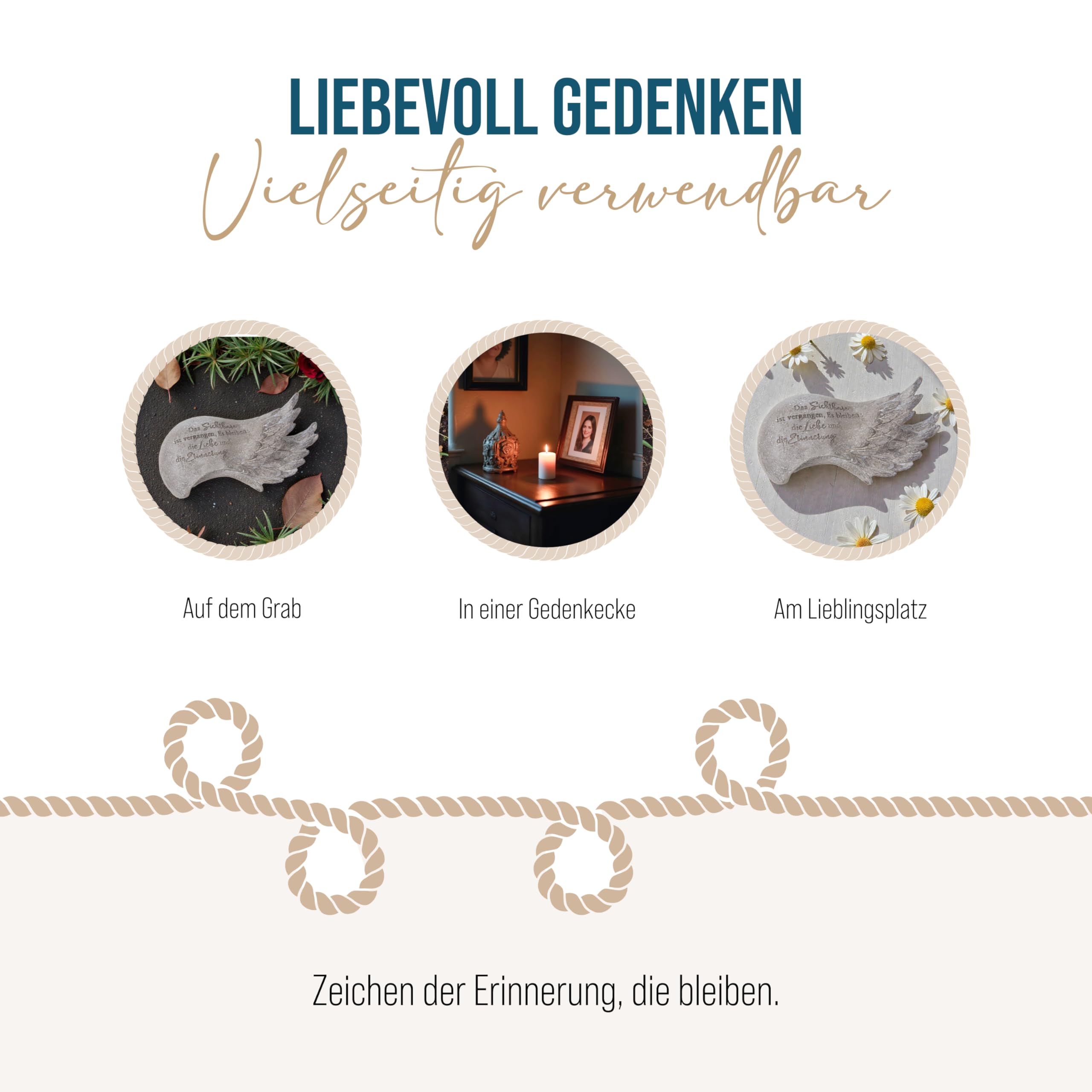 Grabdeko Engelsflügel mit Spruch: Grabschmuck Engel, Grabstein Wetterfest, Deko Grab, Friedhof & Urnengrab, Gedenkstein Figur, Grabdekoration Allerheiligen, Trauerstein, Andenken, 19,5 x 10,5 x 6,5 cm