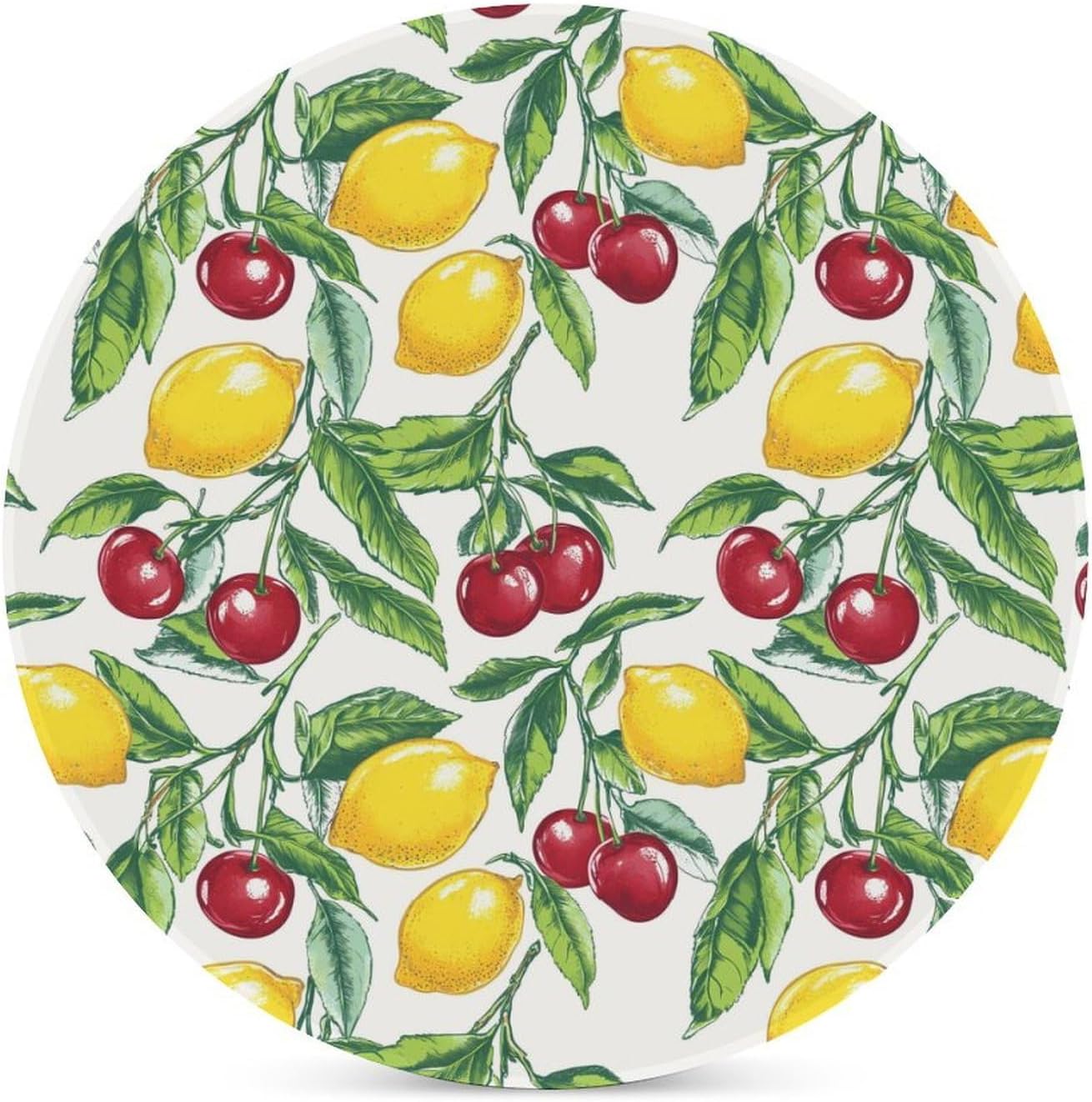 Cherry and Lemon Round Ceramic Coasters Print Drinks Absorbent with Cork Base for Home Decor Gifts 4 Inch