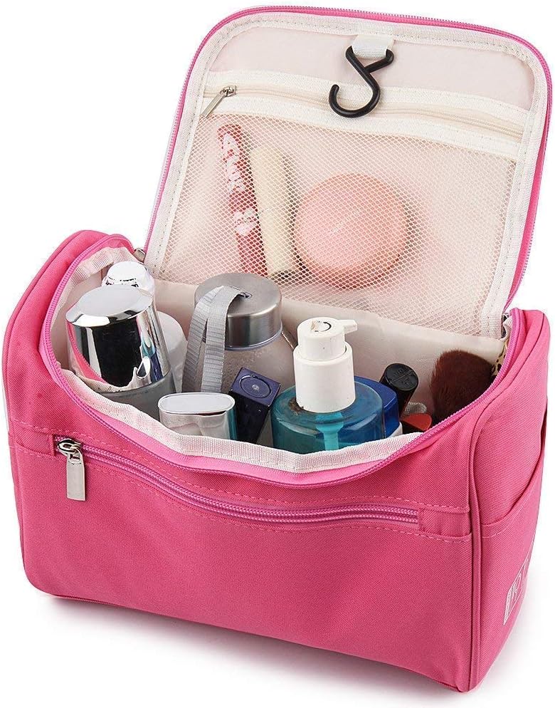 18 cms Travel Toiletry Kit Bag Cosmetic Bag With Hook For Travel, Makeup Organiser, Cosmetic Pouch, Household Grooming Kit, Makeup Bag For Women (Pink)